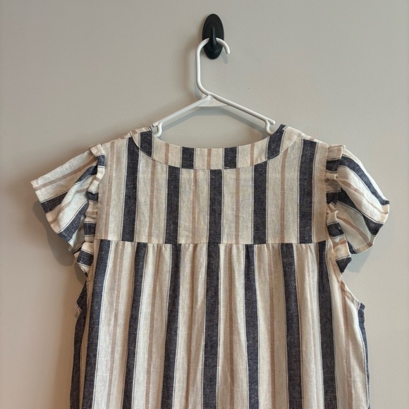 Cynthia Rowley Linen Striped Button Front Ruffle Dress Medium Resortwear Summer - Picture 11 of 12